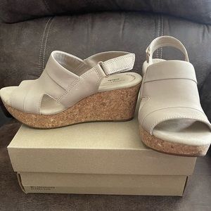 Clarks cork heel sandals NEVER WORN